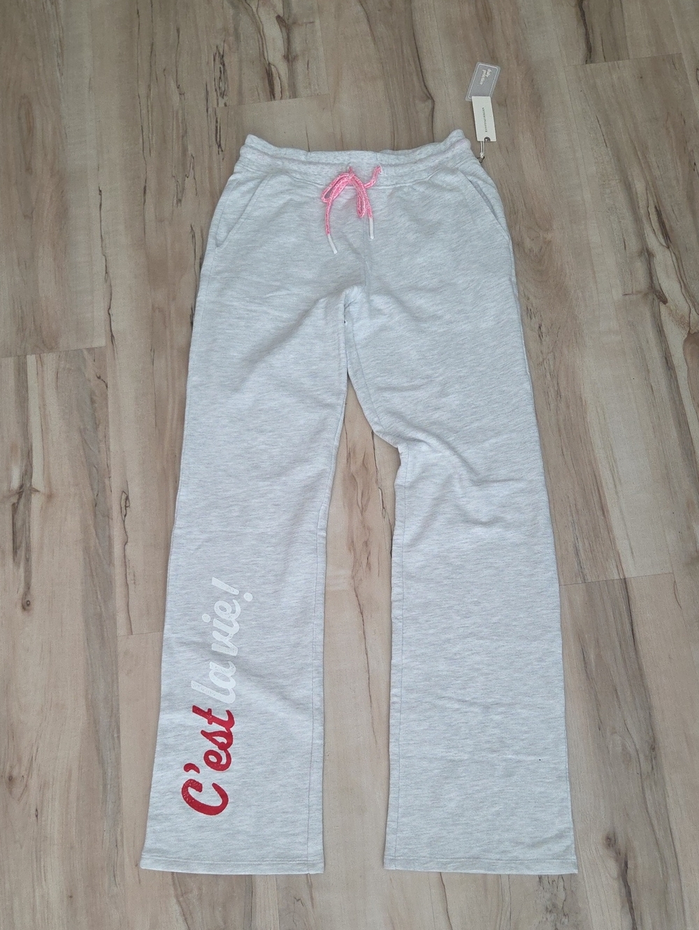 Anthropologie Daily Practice Gray Lounge Pants Red C'est La Vie! NWT Small